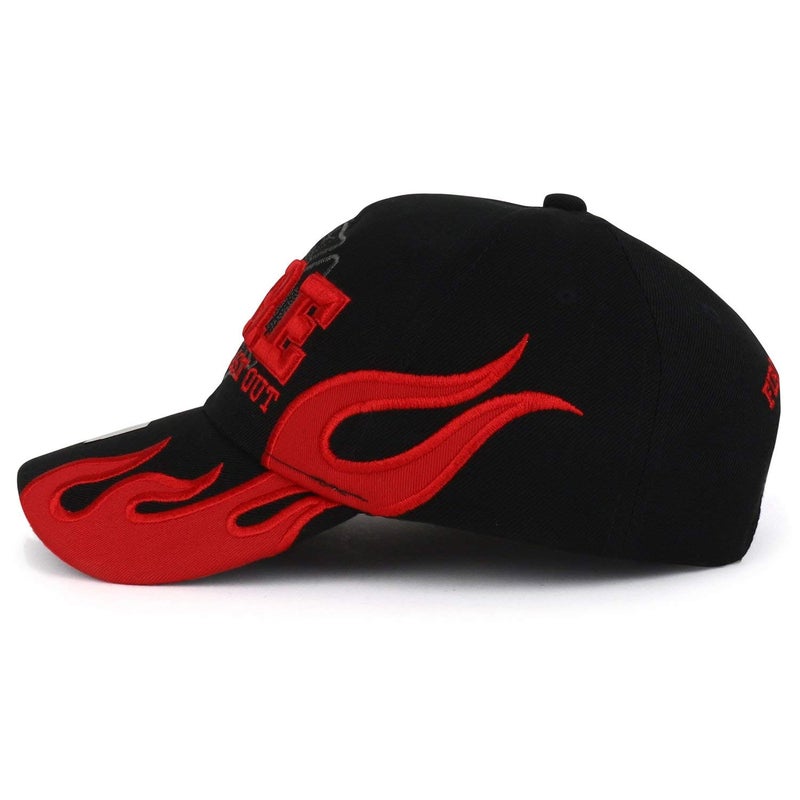 AborenCo Fire Department - First in Last Out, Fireman Officer Gear, Uniform Baseball Cap Hat, Adjustable (Black & Flame) - Image 3